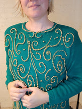 Load image into Gallery viewer, up to L- kelly green beaded tunic sweater