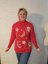 Load image into Gallery viewer, up to an XL - Red Night Sky Tunic Sweater