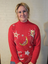 Load image into Gallery viewer, up to an XL - Red Night Sky Tunic Sweater