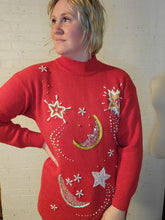 Load image into Gallery viewer, up to an XL - Red Night Sky Tunic Sweater