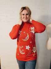 Load image into Gallery viewer, up to an XL - Red Night Sky Tunic Sweater