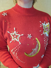 Load image into Gallery viewer, up to an XL - Red Night Sky Tunic Sweater