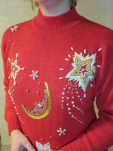 Load image into Gallery viewer, up to an XL - Red Night Sky Tunic Sweater