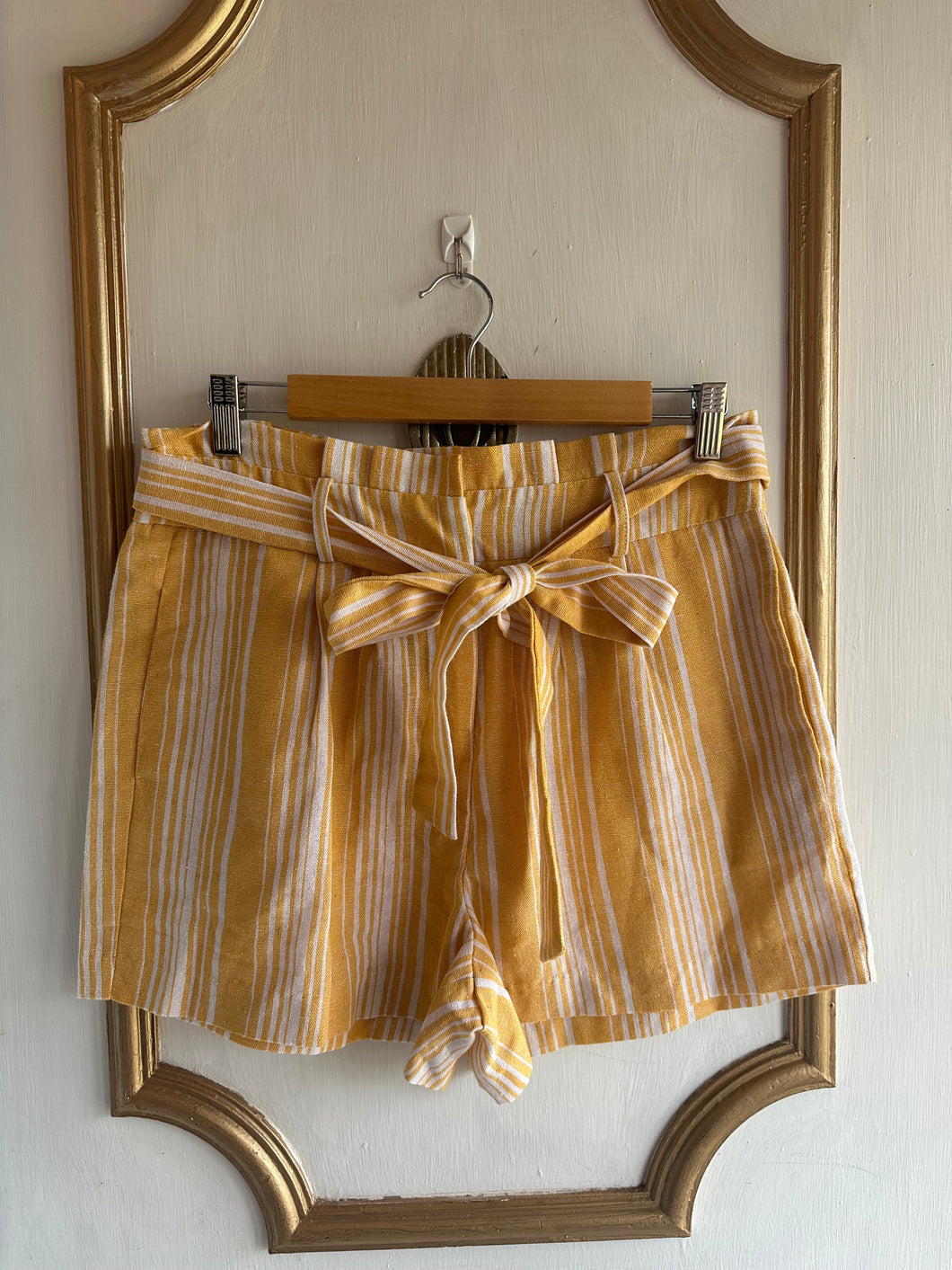 Large - Yellow striped paper bag shorts