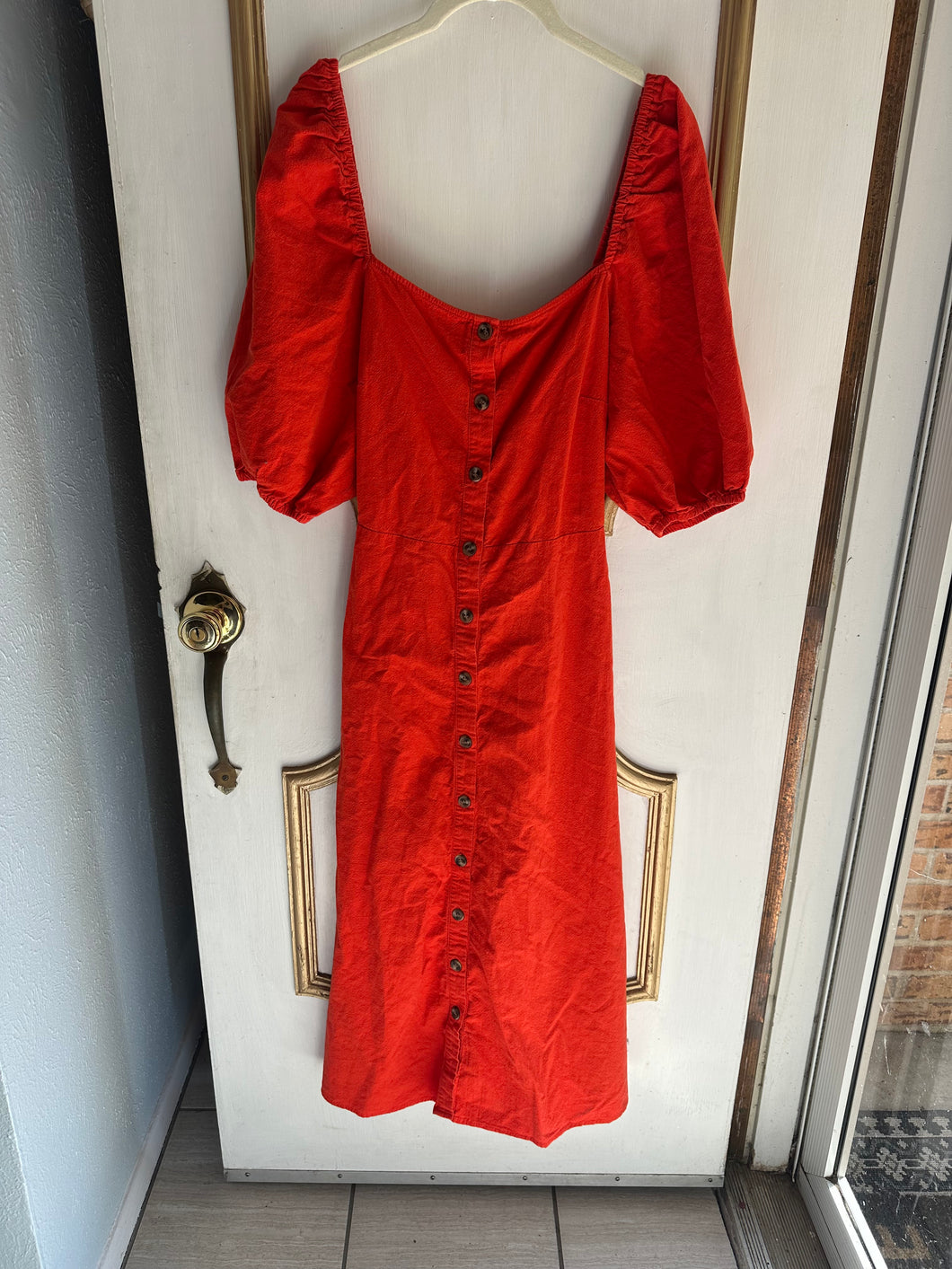 Large - Tomato Red Puff Sleeve Dress