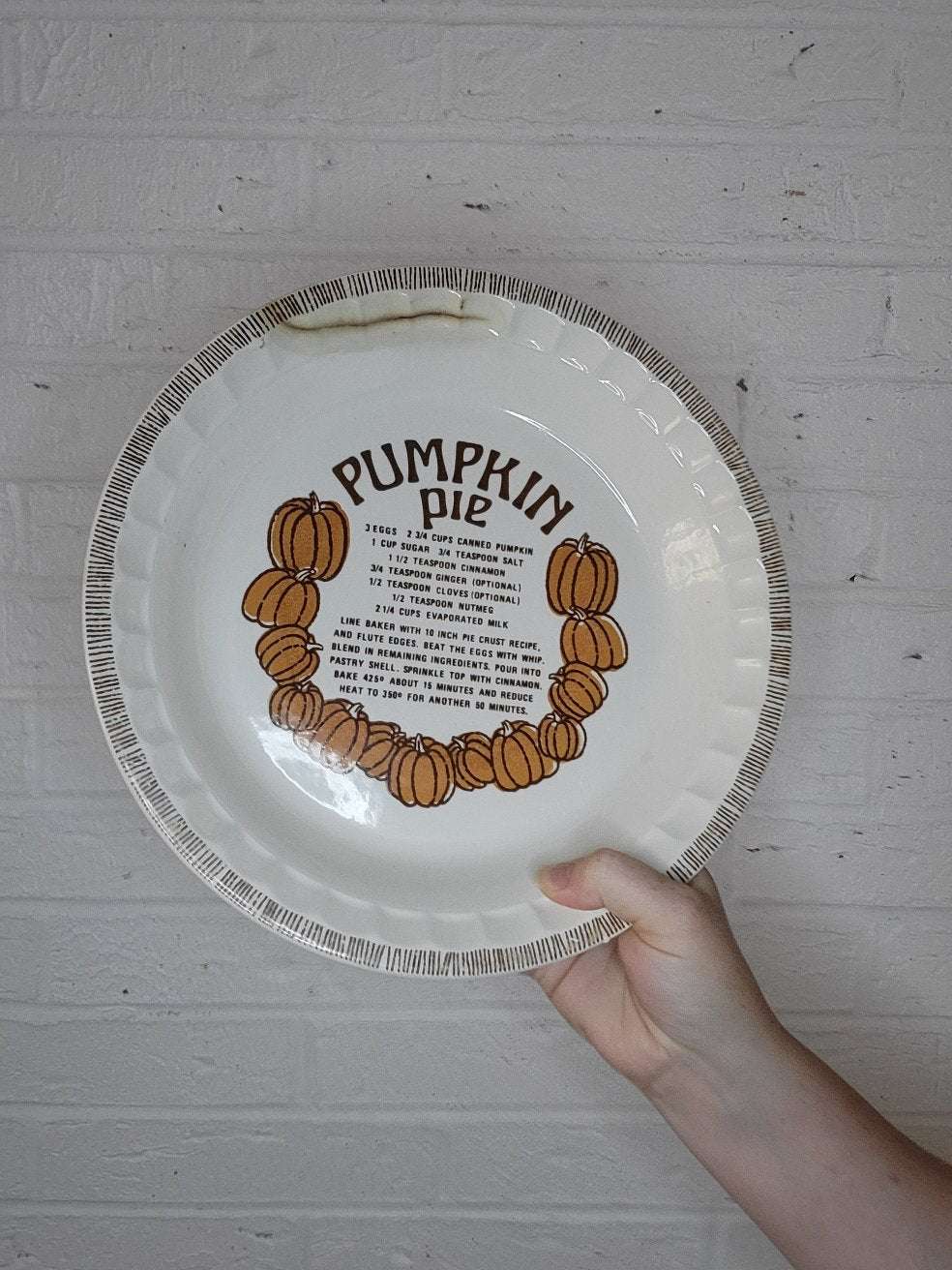 Vintage Pumpkin Pie dish with recipe