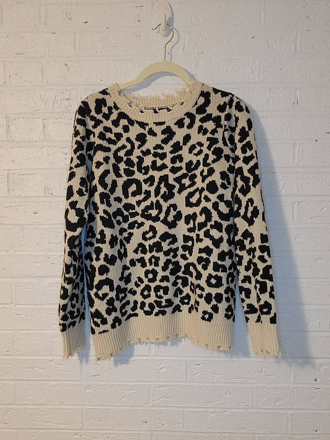 S - destroyed leopard print sweater