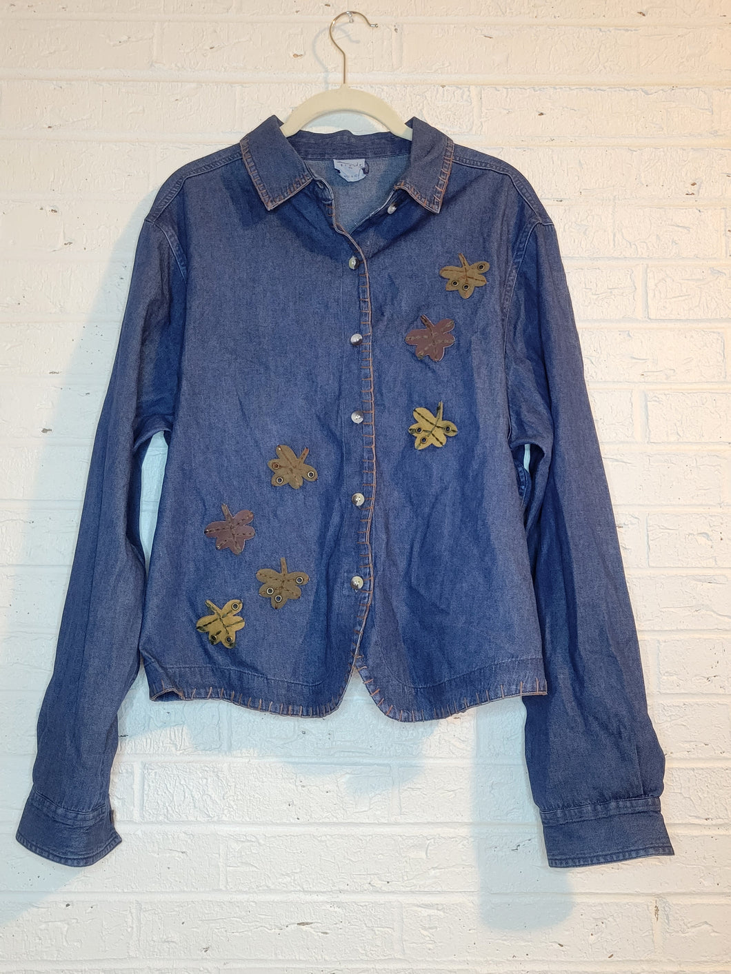 L - chambray leafy shacket