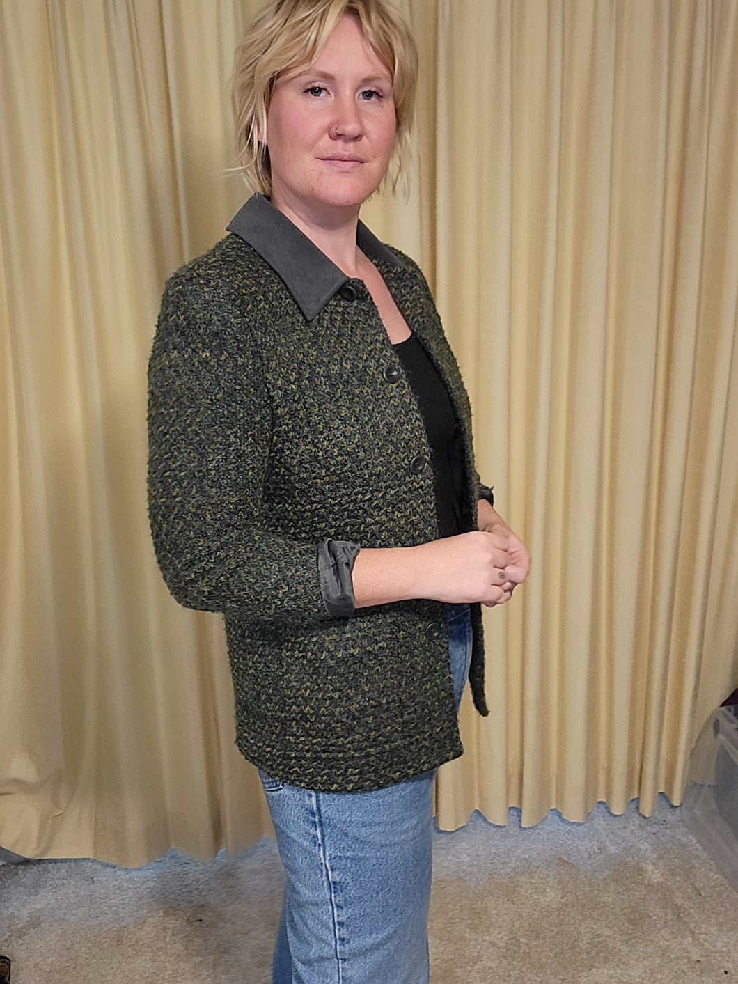 M - Green Blazer with Contrasting Collar