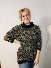 Load image into Gallery viewer, Up to XXL - gold on black cowl neck sweater
