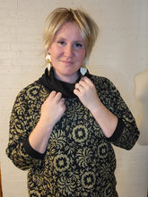Load image into Gallery viewer, Up to XXL - gold on black cowl neck sweater
