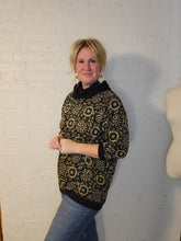 Load image into Gallery viewer, Up to XXL - gold on black cowl neck sweater

