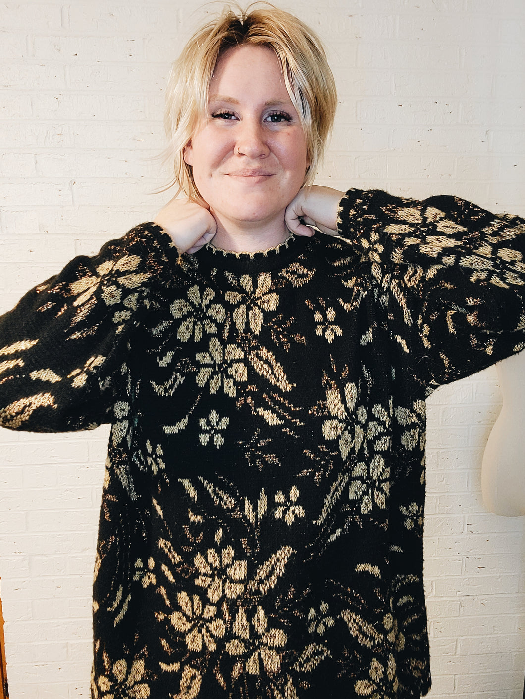 up to 3X - bronze and gold floral sweater