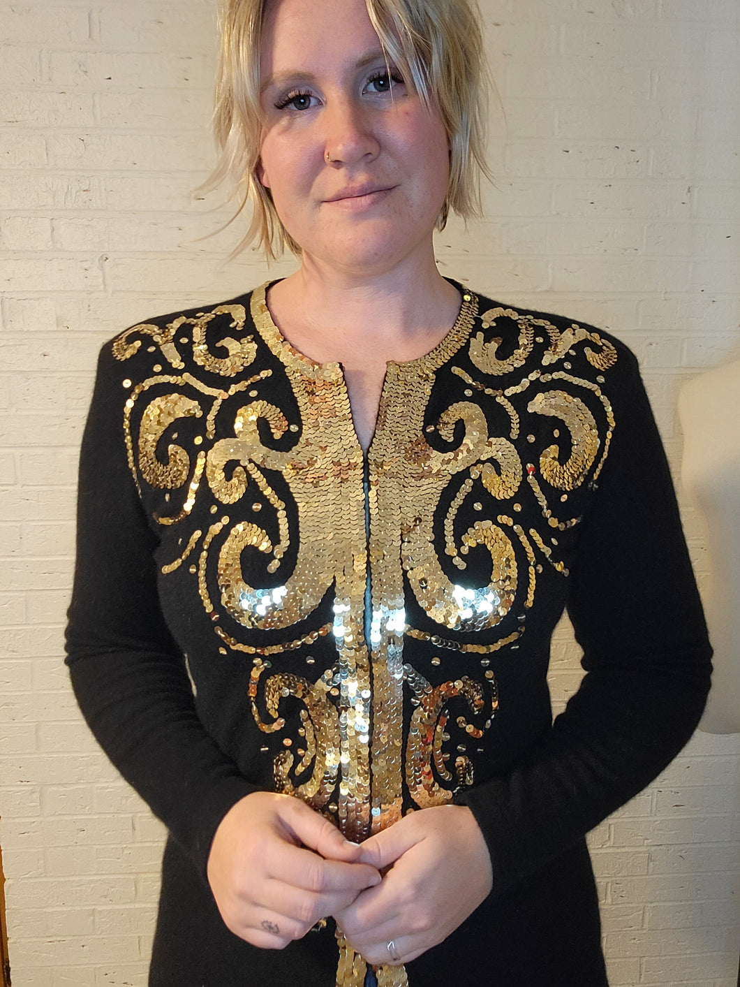 up to L - gold sequins cardigan