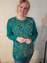 Load image into Gallery viewer, up to L- kelly green beaded tunic sweater
