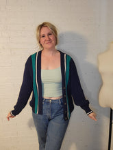 Load image into Gallery viewer, Up to XXL - navy and teal cardigan
