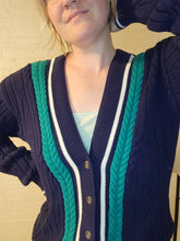 Load image into Gallery viewer, Up to XXL - navy and teal cardigan
