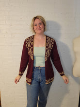 Load image into Gallery viewer, up to M - plum and gold cardigan
