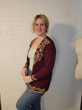 Load image into Gallery viewer, up to M - plum and gold cardigan
