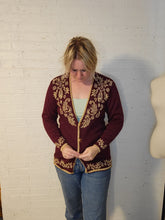 Load image into Gallery viewer, up to M - plum and gold cardigan

