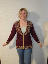 Load image into Gallery viewer, up to M - plum and gold cardigan
