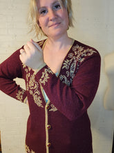 Load image into Gallery viewer, up to M - plum and gold cardigan
