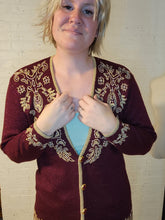 Load image into Gallery viewer, up to M - plum and gold cardigan
