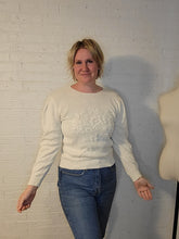 Load image into Gallery viewer, up to a M - White floral puff sleeve aweater
