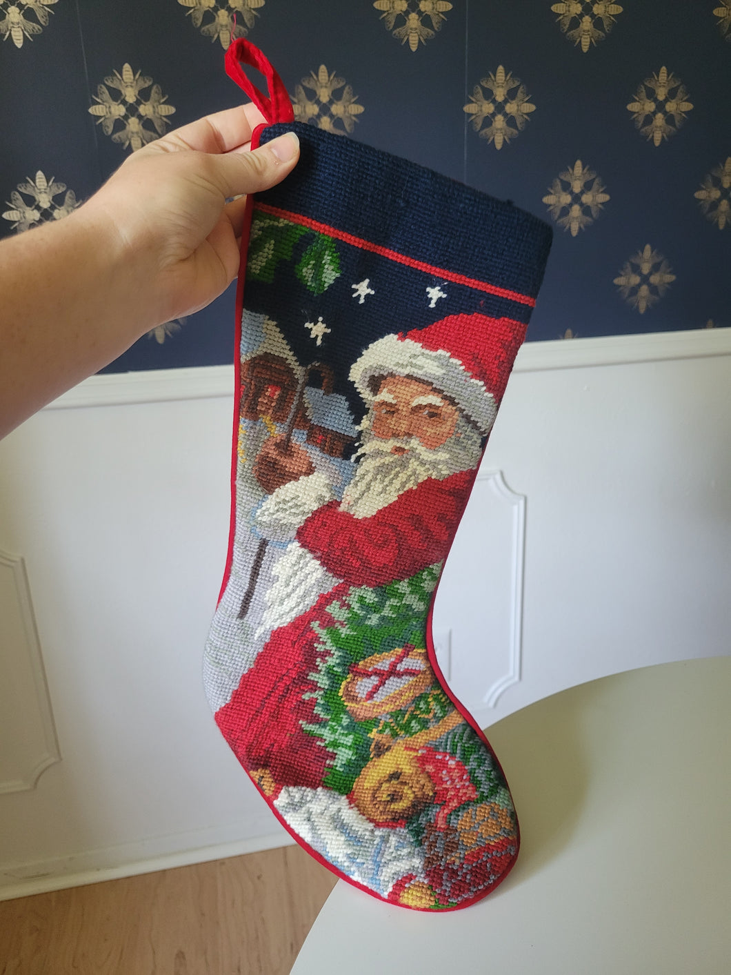 Needlepoint Santa Stocking in red