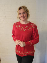 Load image into Gallery viewer, up to 2X - Red and Gold Beaded Sweater
