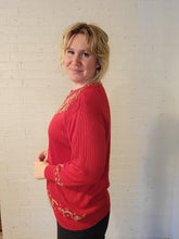 Load image into Gallery viewer, up to 2X - Red and Gold Beaded Sweater
