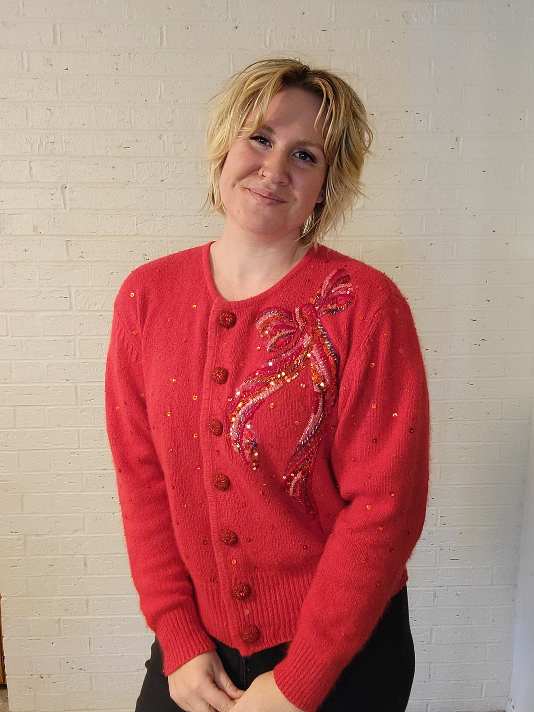 up to XL - Red Sequins Bow Sweater