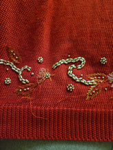 Load image into Gallery viewer, up to 2X - Red and Gold Beaded Sweater
