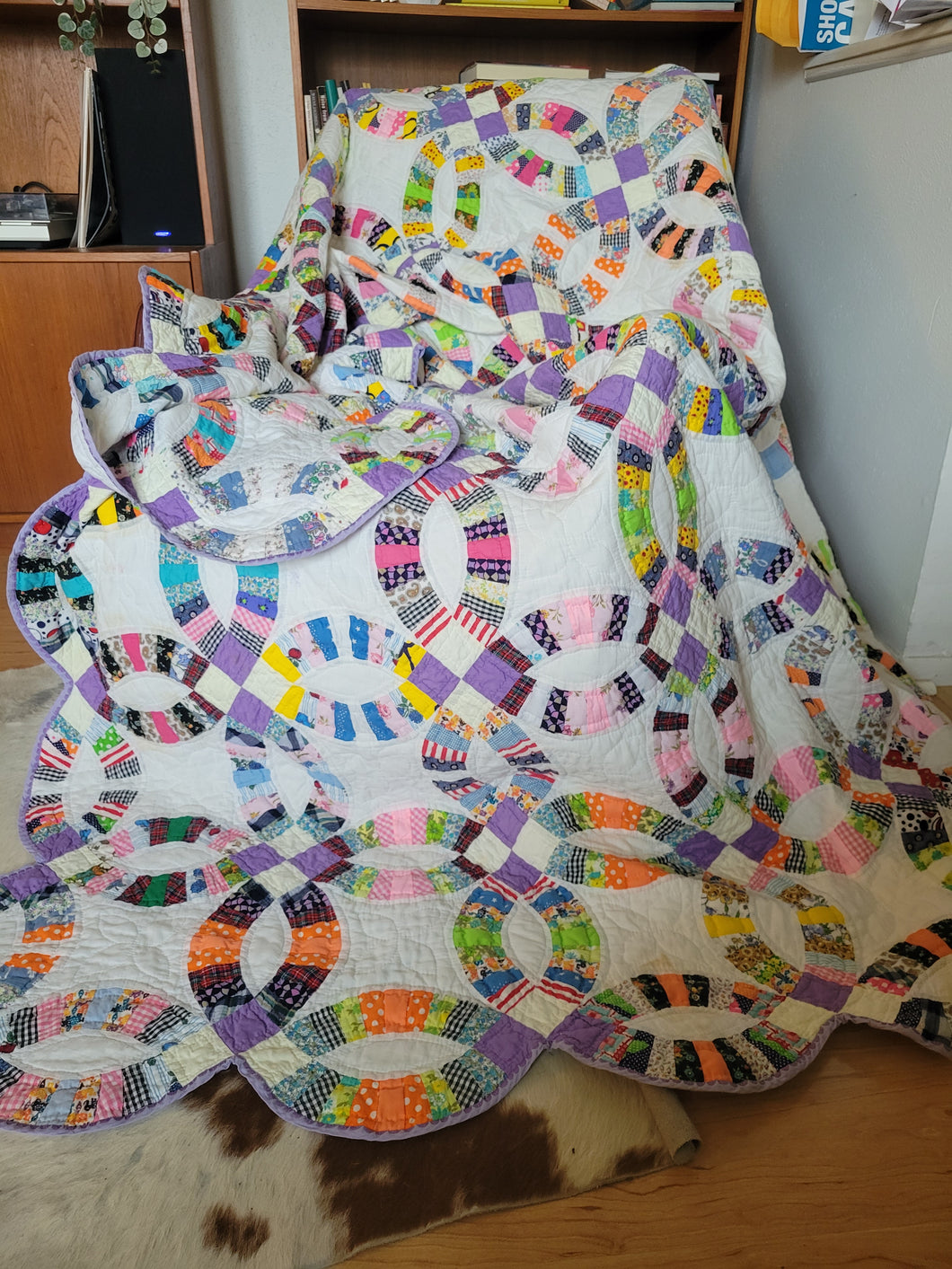 Multicolor Queen Wedding Ring Quilt
