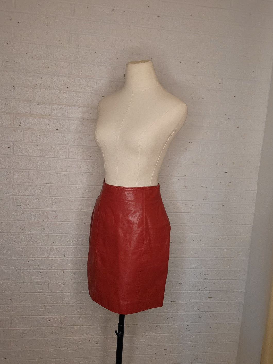 S - Vintage Red Leather Skirt