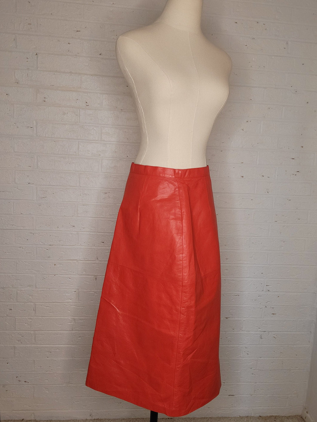 M - Vintage Red Leather Skirt