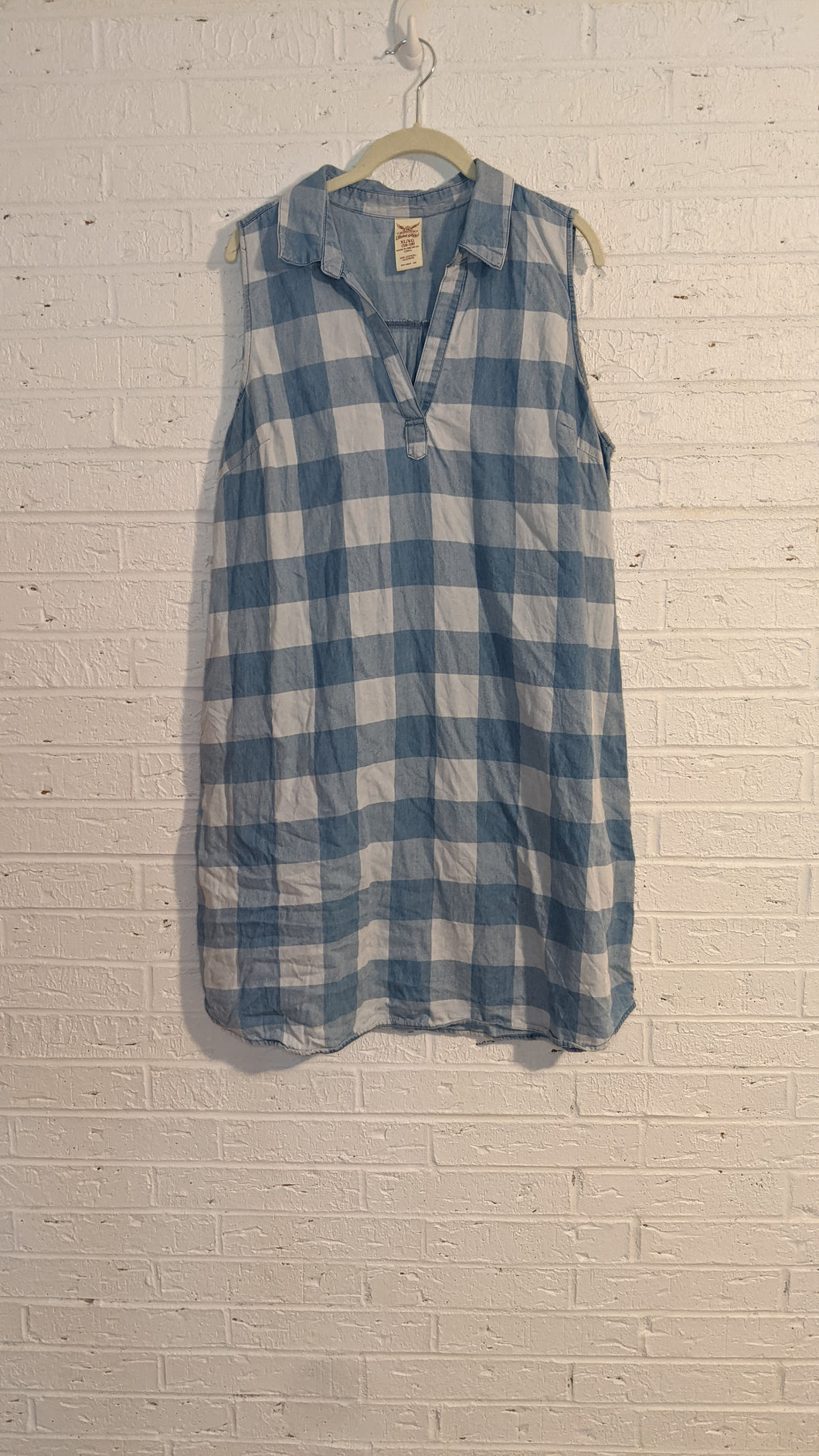 L - checkered chambray dress